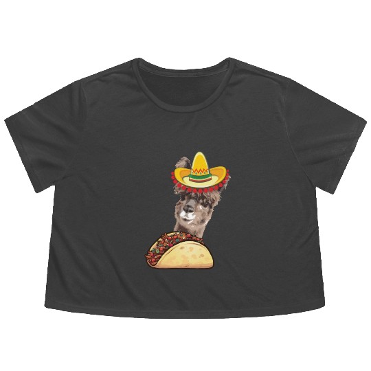 Llama Eating Taco Lover Cinco de Mayo Flowy Cropped Tees