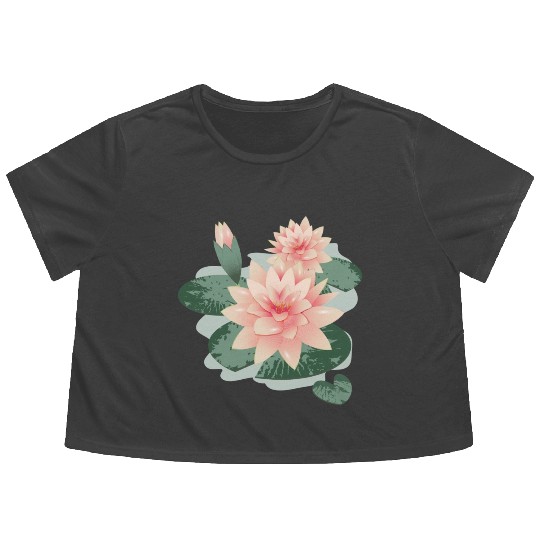 Water lily flower with bud in water lily pond Flowy Cropped Tees