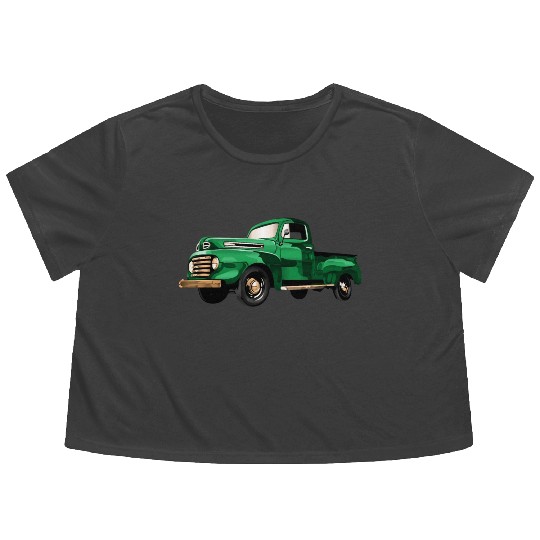Retro Vintage American Classic Car in green Flowy Cropped Tees