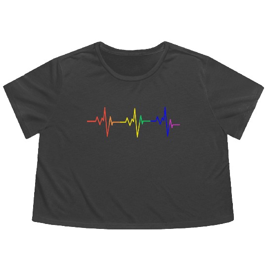 Gay Pride Heartbeat Rainbow Flag LGBT Flowy Cropped Tees