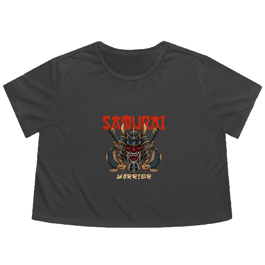 Samurai Warrior Japan Japanese Ninja Skull Katana Flowy Cropped Tees