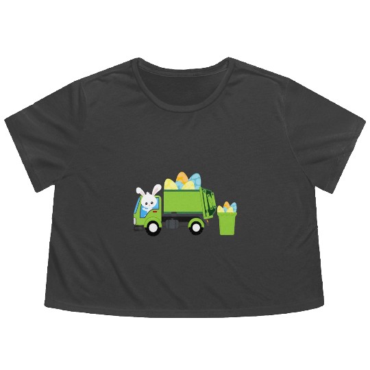 Garbage Truck Easter Bunny Egg Hunt Toddler Kids B Flowy Cropped Tees
