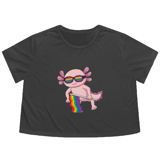 Axolotl Gay LGBTQ Rainbow LGBT Pride Month Flowy Cropped Tees