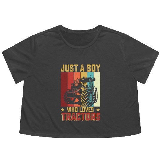 Just A Boy Who Loves Tractors Farmer Farm Kids Boy Flowy Cropped Tees