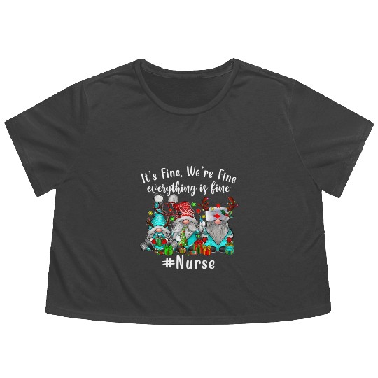 Gnome Its Fine Im Fine Everything Is Fine Xmas Flowy Cropped Tees