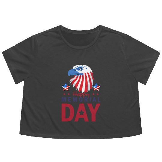 Happy Memorial Day Veterans Brave US Eagle Stars Flowy Cropped Tees