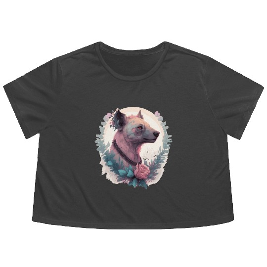 Watercolor Hyena Flower Crown Africa Safari Animal Flowy Cropped Tees