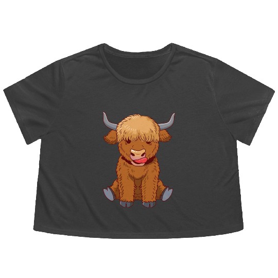 Scottish Highland Cow Cute Heifer Cattle Cow Farme Flowy Cropped Tees