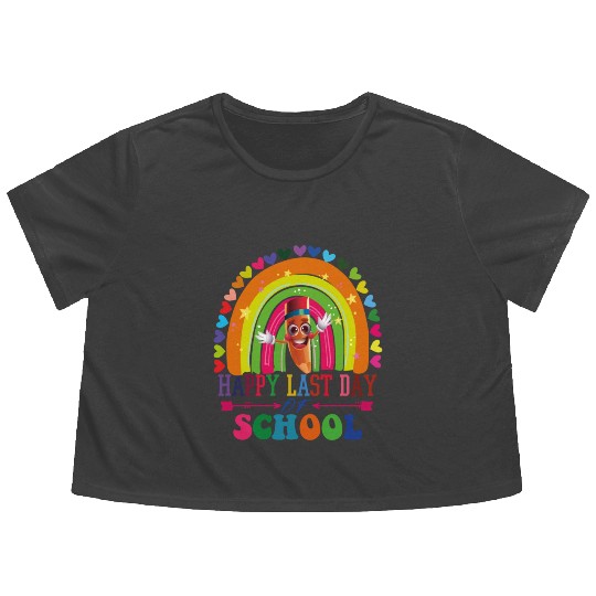 Groovy Happy Last Day of School Teacher Student Flowy Cropped Tees