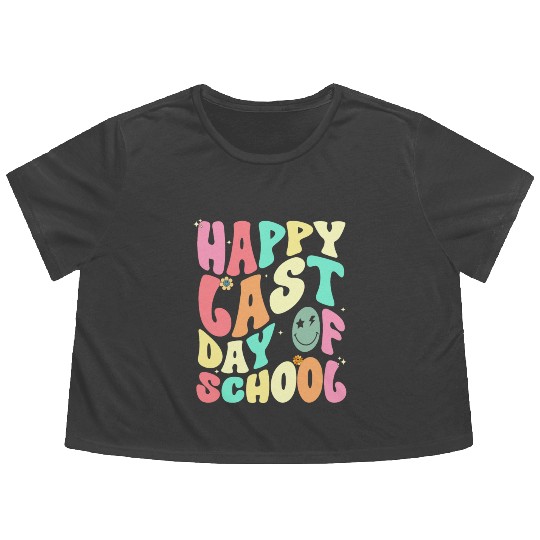 Groovy Happy Last Day of School Teacher Student Flowy Cropped Tees