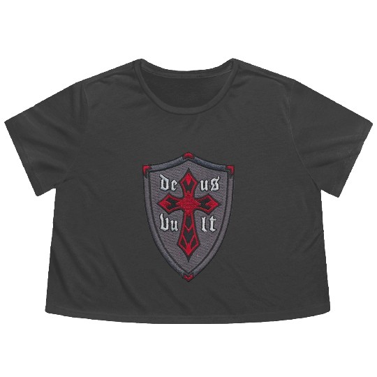 Deus Vult Cross on Shield Flowy Cropped Tees