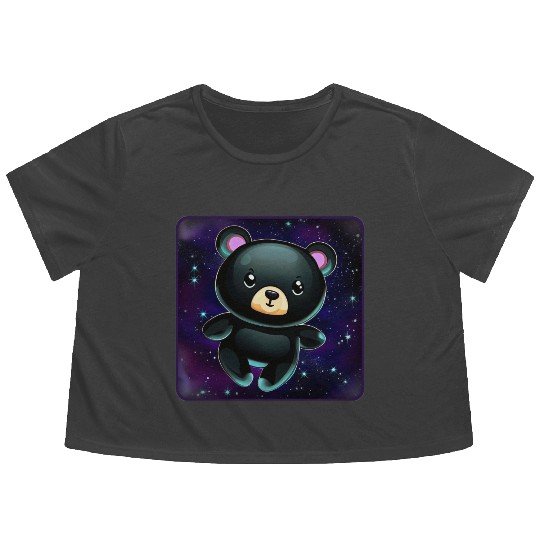 Black Bear In Space Flowy Cropped Tees