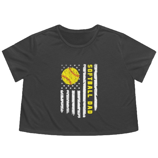 Softball Dad fathers day Flowy Cropped Tees