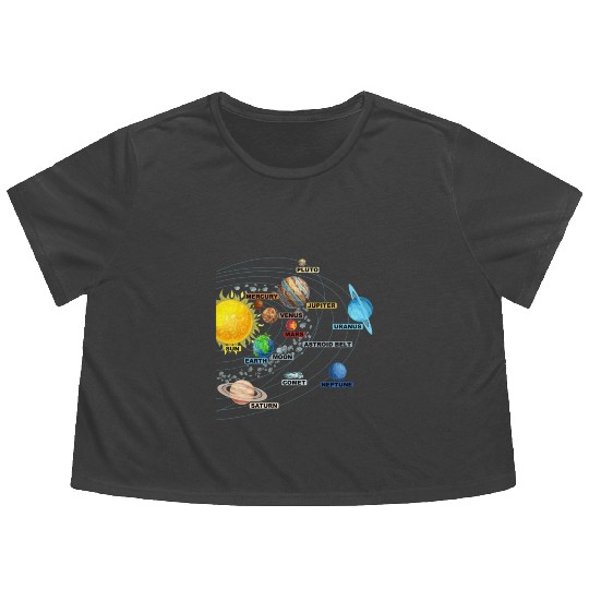Solar System Planets Astronomy Space Science Girls Flowy Cropped Tees