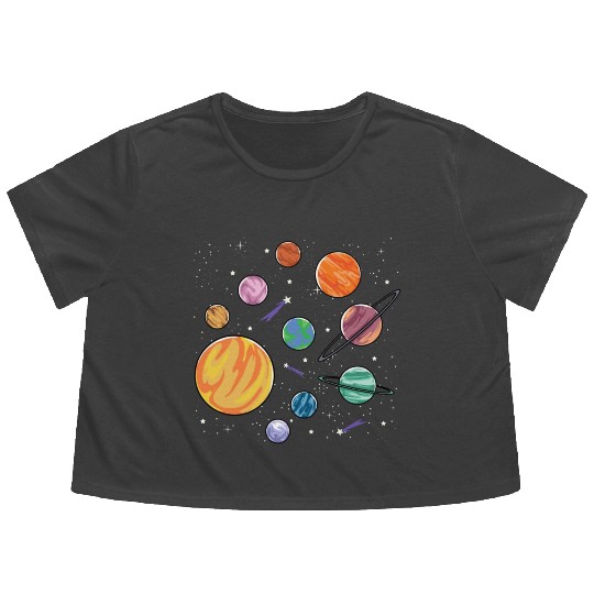 Solar System Planets Science Space Boys Girls Flowy Cropped Tees