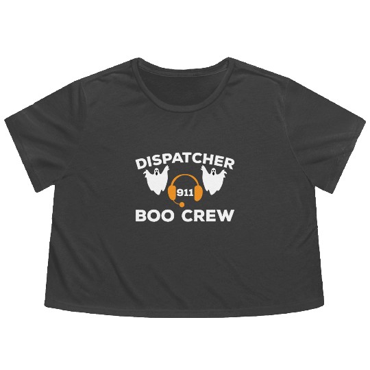 Funny Dispatcher 911 Boo Crew Spooky Halloween Flowy Cropped Tees