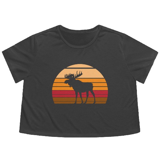 Moose Sunset Animal Flowy Cropped Tees