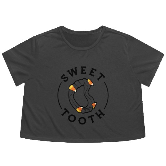 Halloween Candy Corn Fangs Sweet Tooth Flowy Cropped Tees