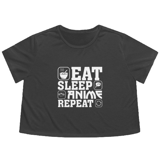 Eat Sleep Anime Repeat Kawaii Otaku Manga Japan Fa Flowy Cropped Tees