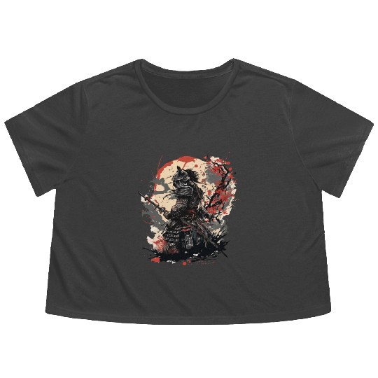 Samurai Warrior with Katana Flowy Cropped Tees