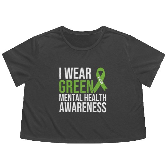 Green Ribbon Mental Health & Depression Awareness Flowy Cropped Tees