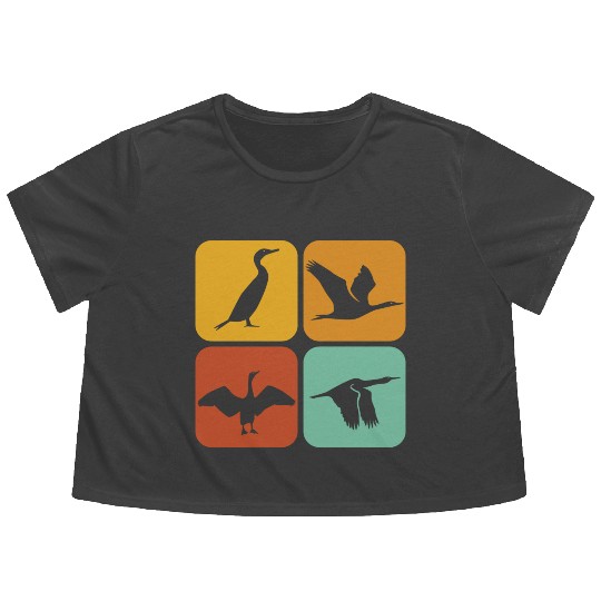 Retro Cormorant Birds I Aesthetic I Cormorant Bird Flowy Cropped Tees