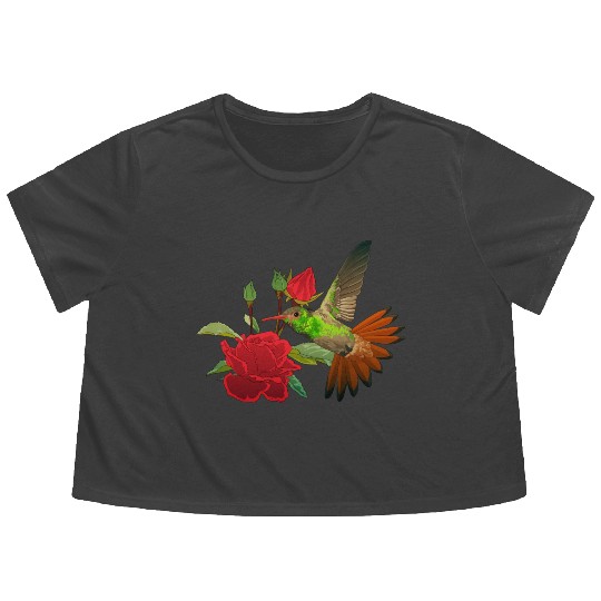 Hummingbird With Flower Flowy Cropped Tees