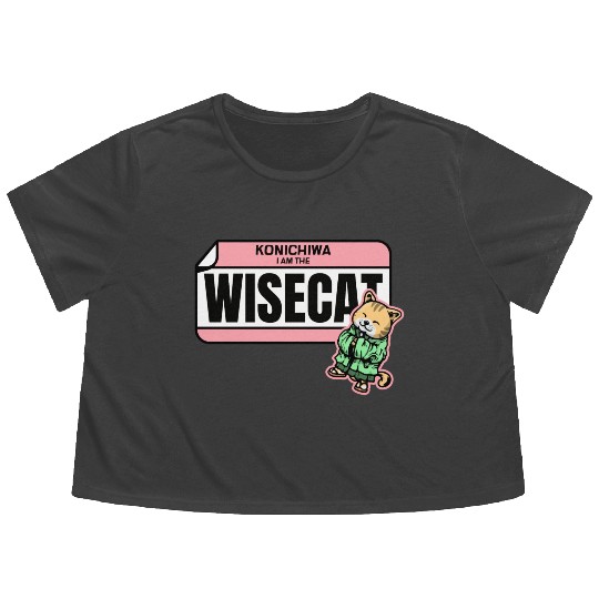 Konichiwa I m the Wise Cat Funny Japanese Name Tag Flowy Cropped Tees