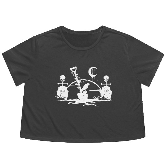 Gothic Graveyard Vintage Crow Lover Skull Fanatic Flowy Cropped Tees