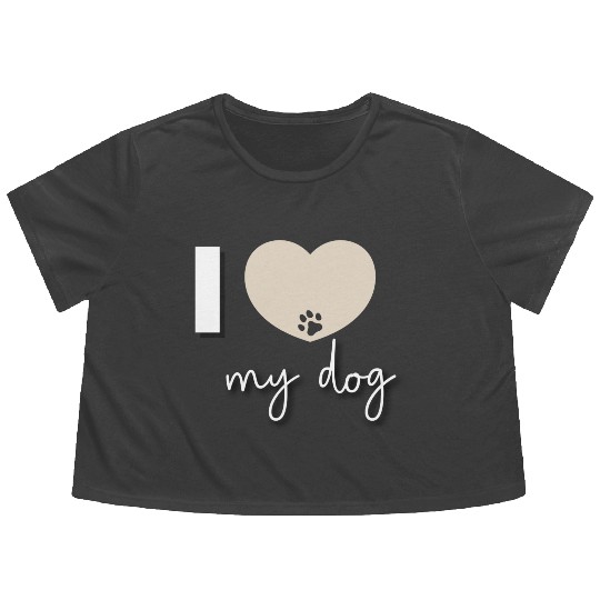 I Love My Dog Beige Heart Flowy Cropped Tees