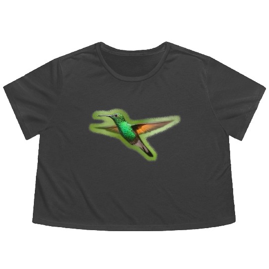 Green Hummingbird Illustration Bird Lover Flowy Cropped Tees