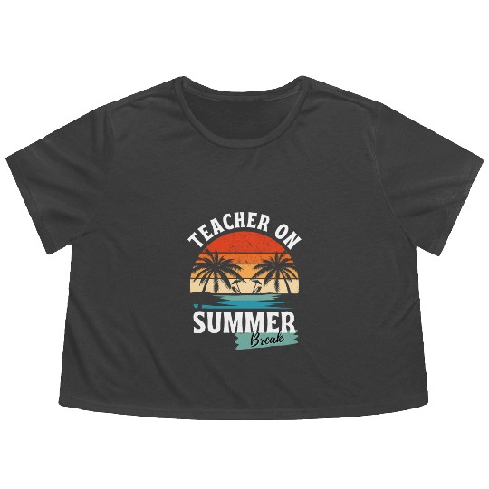 Retro Teacher On Summer Break Flowy Cropped Tees