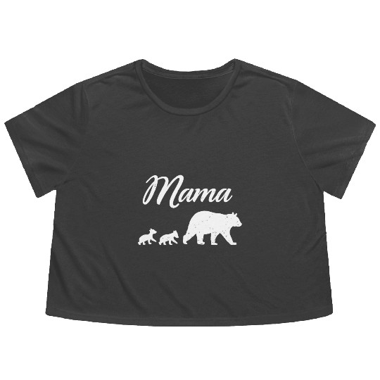 Mama Bear - With Two Cubs Twin Mom Mother's Day Gi Flowy Cropped Tees