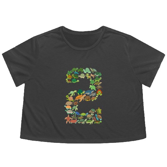 2nd birthday sea turtle tortoise theme 2 year old Flowy Cropped Tees