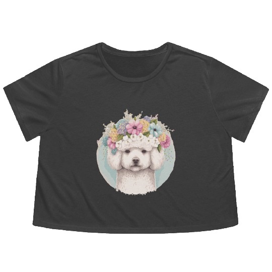 Cute Bichon Frise Flower Crown Pet Dog Floral Pupp Flowy Cropped Tees