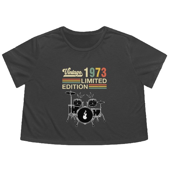 Vintage 1973 Drums 50th Birthday Drummer Flowy Cropped Tees