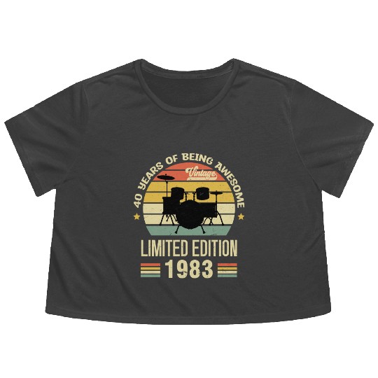 Vintage 1983 Drums 40th Birthday Drummer Flowy Cropped Tees