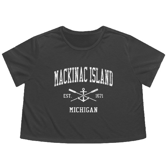 Mackinac Island Mi Crossed Oars Boat Anchor Sports Flowy Cropped Tees