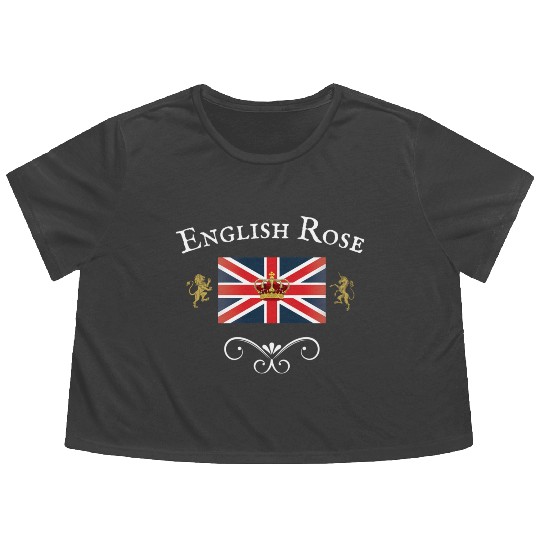 English Rose Union Jack Flag England British Brita Flowy Cropped Tees