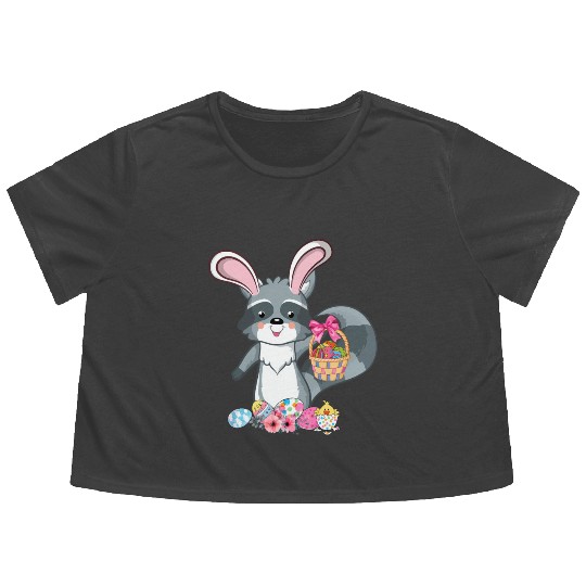 Raccoon Bunny Ears Easter Eggs For Flowy Cropped Tees