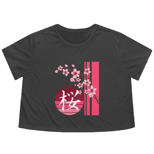 Sakura Flowers Spring Cherry Blossoms Japanese Kan Flowy Cropped Tees