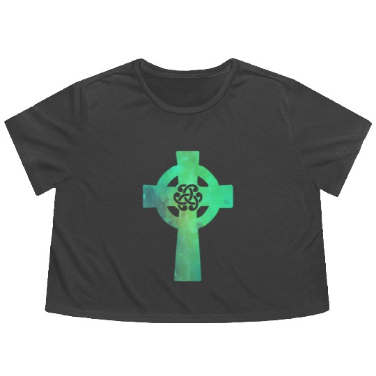 Irish Celtic Cross Knot St Patrick'S Day Christian Flowy Cropped Tees