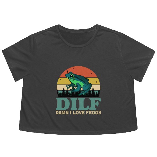 Dilf-Damn I Love Frogs Saying Frog-Amphibian Flowy Cropped Tees