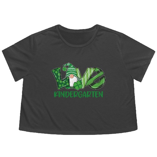 Love Gnome Kindergarten St PatricDay Teacher Or St Flowy Cropped Tees