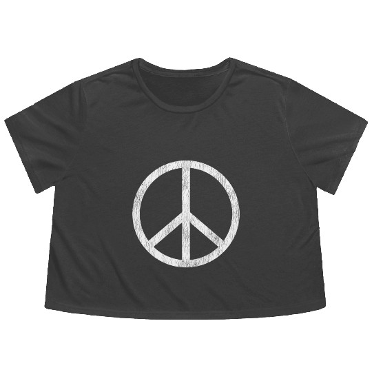 Peace Sign White Distressed Hippy Freedom Flowy Cropped Tees