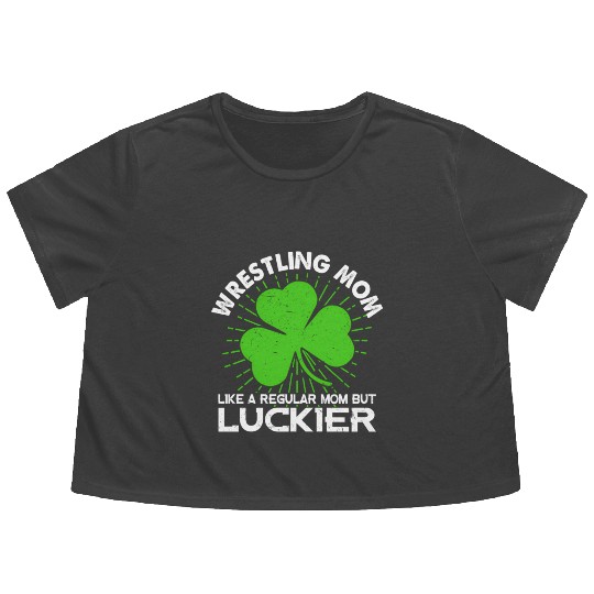 Wrestling Mom St Patrick'S Day Lucky Irish Mama Flowy Cropped Tees