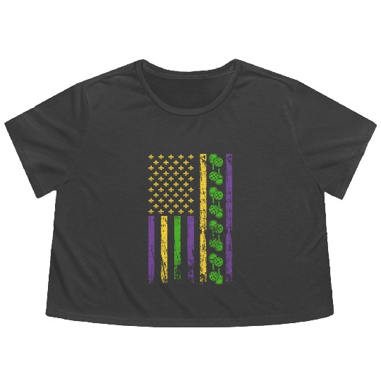 American Sports Flag Pickleball Paddle Sporty Flowy Cropped Tees
