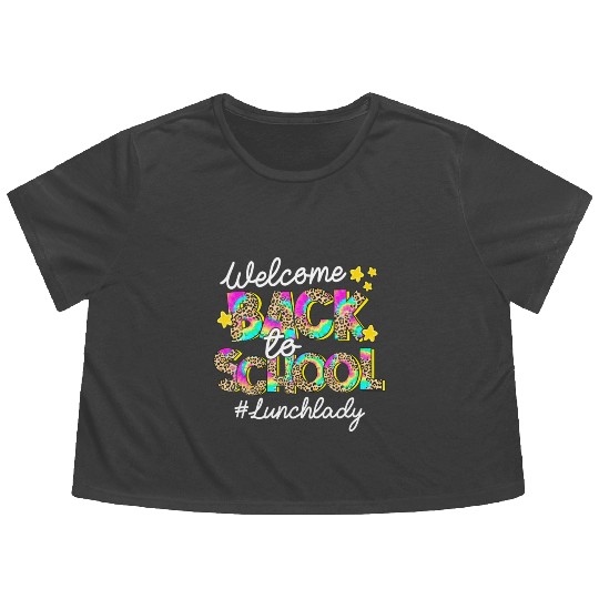 Leopard Welcome Back To School Lunch Lady Life Flowy Cropped Tees
