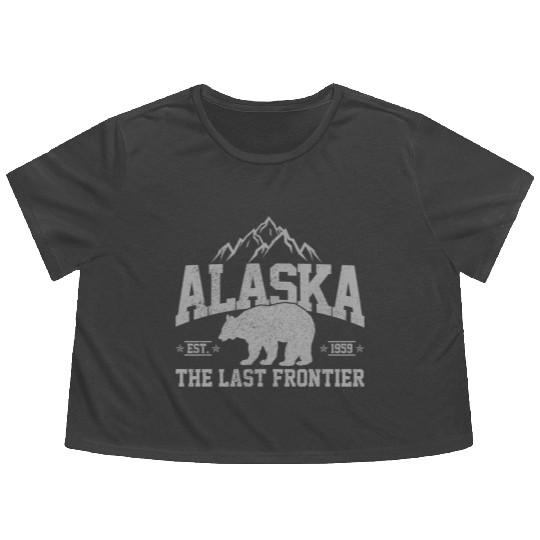 Alaska The Last Frontier Est 1959 Grizzly Bear Mou Flowy Cropped Tees