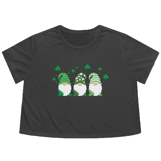 Gnomes Holding Shamrock Leopard Plaid St Patrick'S Flowy Cropped Tees
